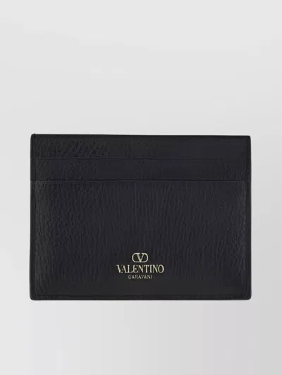 Valentino Garavani Rockstud Studs Leather Card Holder In Black
