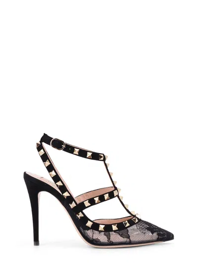 Valentino Garavani Valentino Rockstud 100 Lace And Suede Pumps In Black