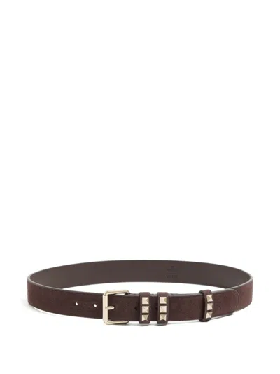 Valentino Garavani Suede Belt Adjustable Length Studded Design In Brown