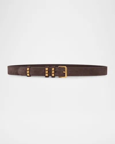Valentino Garavani Rockstud Suede Belt, 30mm In Brown