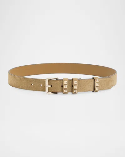 Valentino Garavani Rockstud Suede Belt, 30mm In Havana Bei