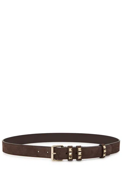 Valentino Garavani Valentino Rockstud Suede Belt In Brown