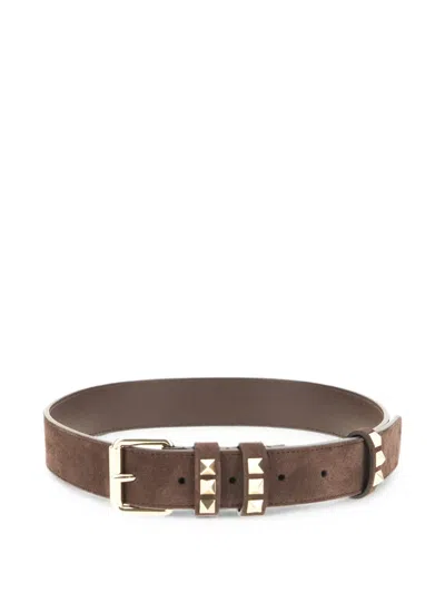 Valentino Garavani Rockstud Suede Belt In Brown