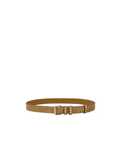 Valentino Garavani Rockstud Suede Belt In Brown