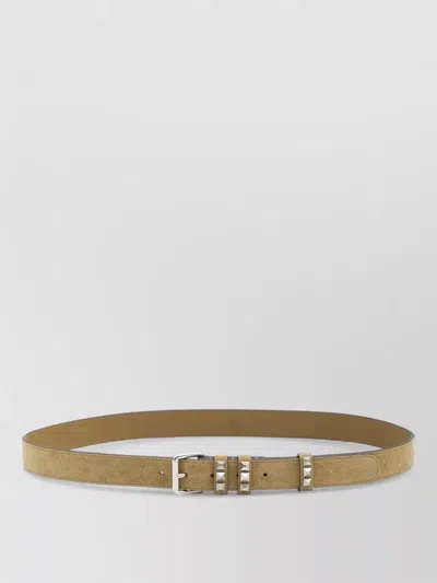 Valentino Garavani Rockstud Suede Belt Metallic Finish In Brown