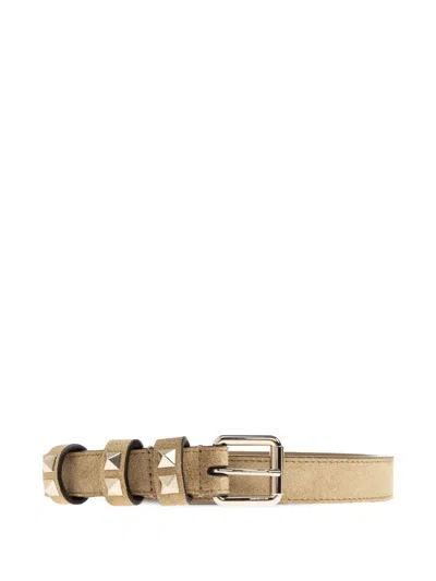 Valentino Garavani Rockstud Suede Belt In Neutral