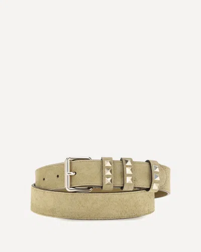 Valentino Garavani Rockstud Suede Belt In Sand