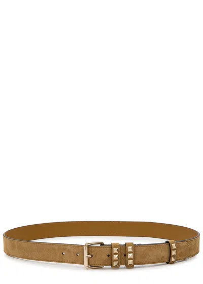 Valentino Garavani Valentino Rockstud Suede Belt In Brown