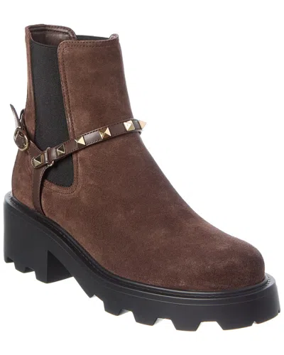 Valentino Garavani Valentino Rockstud Suede Boot In Brown