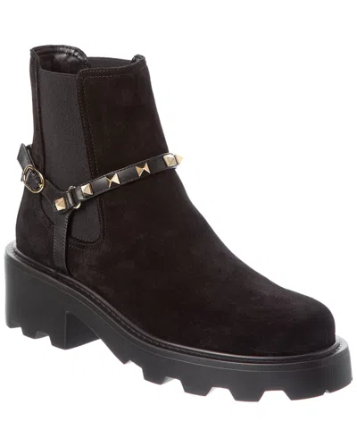 Valentino Garavani Valentino Rockstud Suede Boot In Black