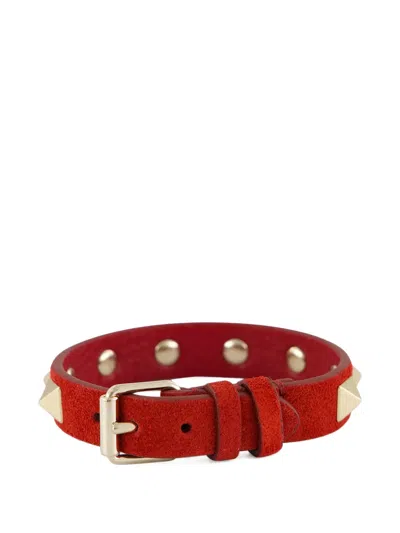 Valentino Garavani Rockstud Suede Bracelet In Brown