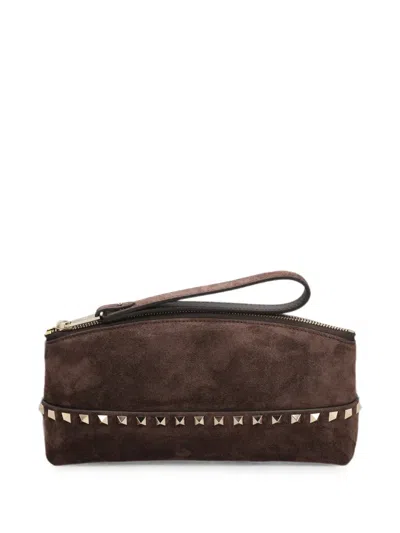 Valentino Garavani Rockstud Suede Clutch Bag In Brown