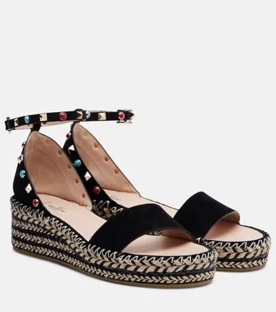 Valentino Garavani Rockstud Suede Espadrille Sandals In Black