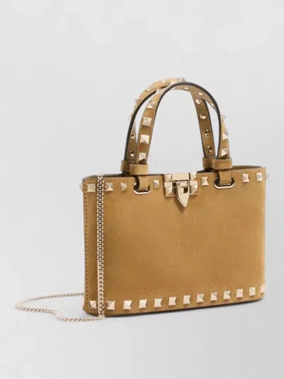 Valentino Garavani Rockstud Suede Leather Mini Tote Bag In Orange