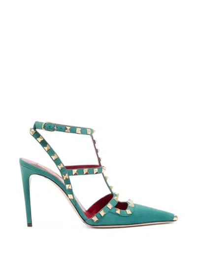 Valentino Garavani Rockstud Suede Pumps 100mm In Green
