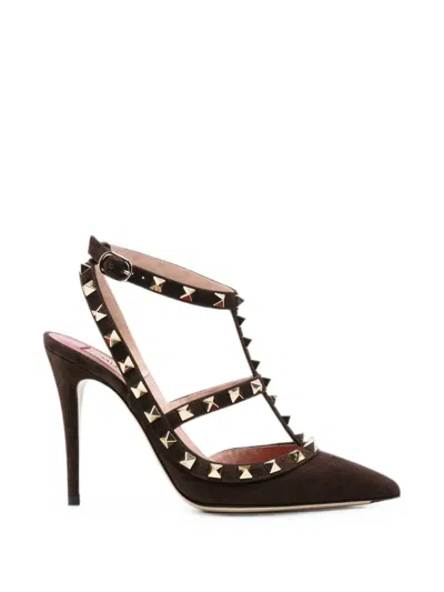 Valentino Garavani Rockstud Suede Pumps 100mm Woman Ebony 41 In Burgundy