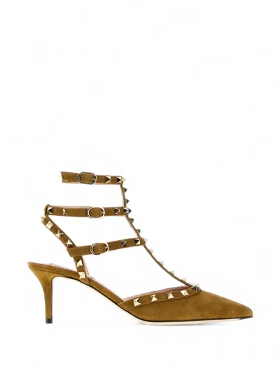 Valentino Garavani Valentino Rockstud 65 Caged Ankle Strap Suede Pump In Neutral