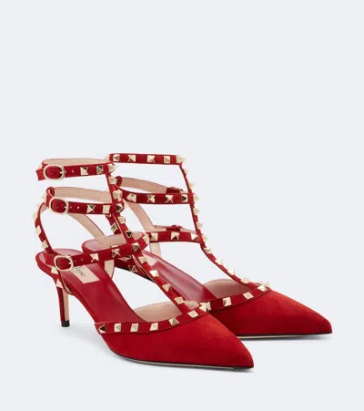 Valentino Garavani Rockstud 65 Suede Pumps In Red