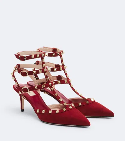 Valentino Garavani Rockstud Pointed Toe Ankle Strap Pumps In Red