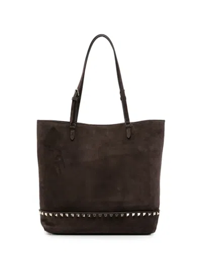 Valentino Garavani Rockstud Medium Tote Bag Leather Straps In Brown