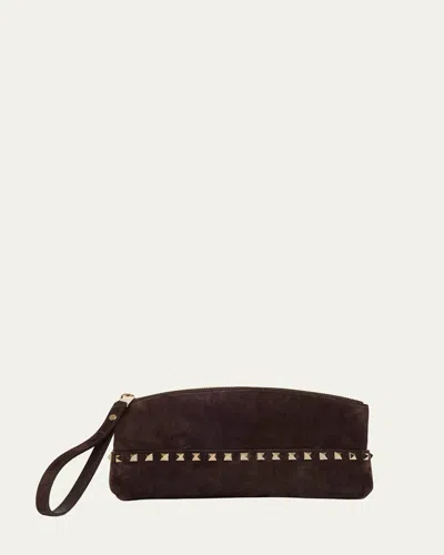 Valentino Garavani Rockstud Suede Wristlet Pochette In Brown
