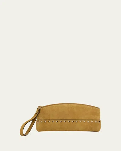 Valentino Garavani Rockstud Suede Wristlet Pochette In Havana/beige