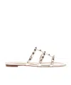 Valentino Garavani Leather Rockstud Sandals In Nude