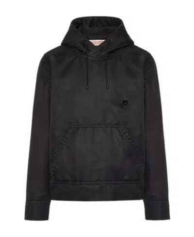 Valentino Rockstud Technical Fabric Hoodie In Black