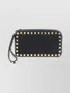 Valentino Rockstud Textured Leather Clutch Bag In Black