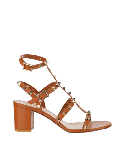 Valentino Garavani Rockstud Thick Mid-heeled Sandals In Brown