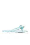 Valentino Studded Bow Thong Sandals With Lace Sole In Acquamarina