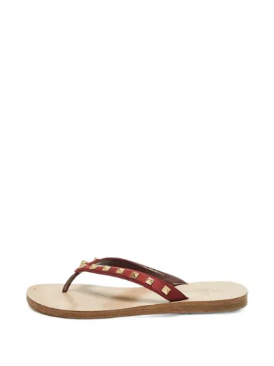 Pre-owned Valentino Garavani Rockstud Thong Sandals In Red
