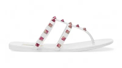 Pre-owned Valentino Garavani Rockstud Thong Slide Sandal (women's) Sneakers In White