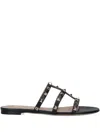 Valentino Rockstud Three-strap Sandals In Black