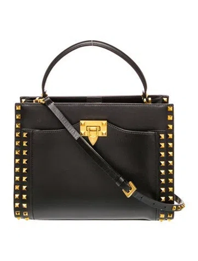Pre-owned Valentino Garavani Rockstud Top Handle Bag In Black