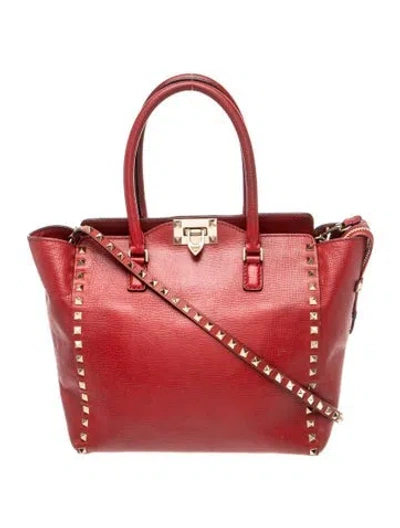 Pre-owned Valentino Garavani Rockstud Top Handle Bag In Burgundy