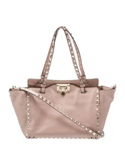 Pre-owned Valentino Garavani Rockstud Top Handle Bag In Neutral
