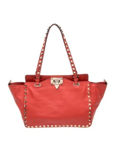 Pre-owned Valentino Garavani Rockstud Top Handle Bag In Red