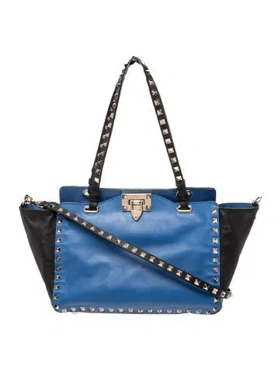 Pre-owned Valentino Garavani Rockstud Top Handle Bag Vintage In Blue