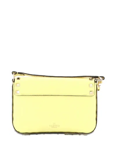 Pre-owned Valentino Garavani Rockstud Top Handle Pouch Leather Mini Crossbody Bag In Yellow
