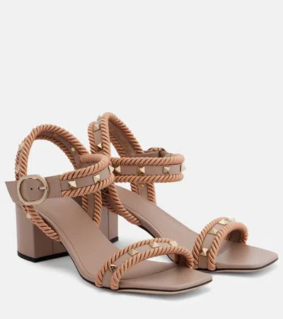 Valentino Garavani Rockstud Torchon 60 Leather Sandals In Gold