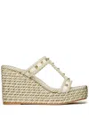 Valentino Leather Rockstud Wedge Sandals 90 In Neutral