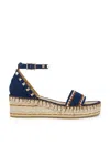 Valentino Rockstud Torchon Flatform Espadrilla Sandal In Blue