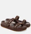 Valentino Rockstud Rope-trimmed Studded Leather Platform Slides In Braun
