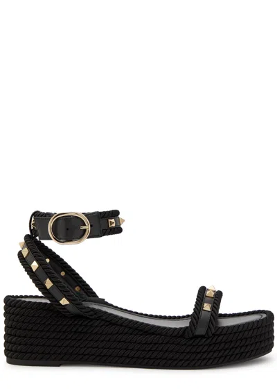 Valentino Garavani Valentino Rockstud Torchon Silk Espadrille Wedge Sandals