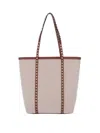 Valentino Leather And Canvas Shoulder Bag With Iconic Studs In Black