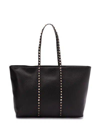 Valentino Garavani Rockstud Leather Tote Bag In Black