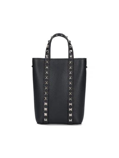 トートバッグ VALENTINO GARAVANI BLACK LEATHER MINI ROCKSTUD TOTE BAG VALENTINO GARAVANI MINI ROCKSTUD TOTE BAG - Garde Robe Italy