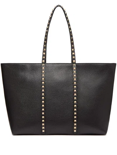 Valentino Garavani Garavani Rockstud Shopping Bag In Grainy Calfskin Woman Black Uni