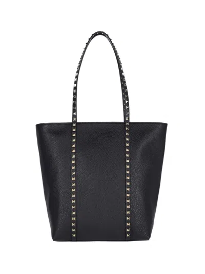Valentino Garavani Rockstud Shopping Bag In Grained Calfskin In Black
